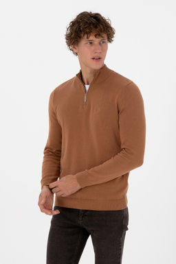 Erkek Slim Fit Yar_m Fermuarl_ Camel Basic Kazak - U.s. polo assn фото 3