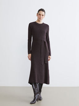 Bisiklet Yaka Beli Ku?akl? Triko Elbise