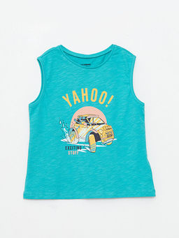 Bisiklet Yaka Bask?l? Pamuklu Erkek Bebek Atlet