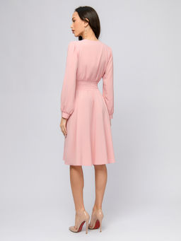 Платье цвета пыльной розы длины миди с широкой резинкой на талии - 1001dress фото 3