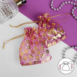 Цена за 100 шт. Мешочек подарочный Цветы, 10x12, цвет малиновый с золотом - Simaland фото 2