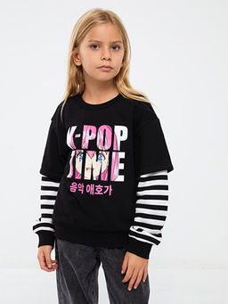 Bisiklet Yaka Uzun Kollu K?z ?ocuk Sweatshirt