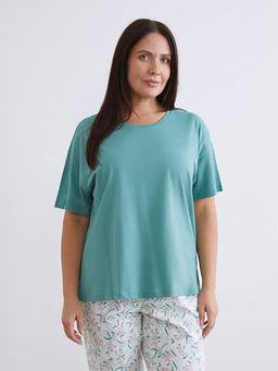 Bisiklet Yaka ?i?ekli Kad?n Kaprili Pijama Tak?m?