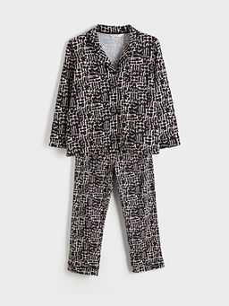 B?y?k Beden Desenli Kad?n Pijama Tak?m?