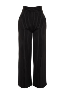 Siyah Cizgili Straight Fit Yuksek Bel Orme Pantolon TWOAW24PL00222 - Trendyolmilla фото 8
