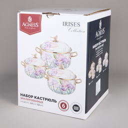 НАБОР КАСТРЮЛЬ AGNESS ЭМАЛИРОВАННЫХ СЕРИЯ IRISES, 6ПР. 2,1Л, 2,8Л И 3,8Л  фото 6