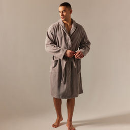 Халат махровый мужской SL HOME: Basic «Софт Мист», размер M, хлопок 100%, серый
