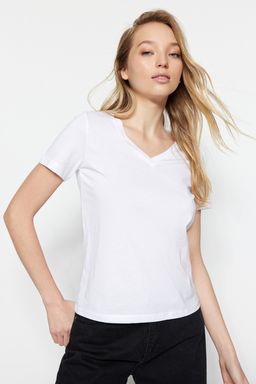 Siyah-Beyaz %100 Pamuk 2li Paket Basic V Yaka Orme T-Shirt TWOSS23TS00002