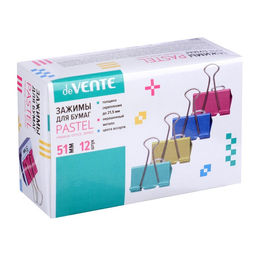 Набор зажимов для бумаг deVENTE, 51 мм, 12 шт., металлические, МИКС × 4 цвета, картонная коробка