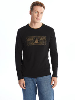 Bisiklet Yaka Uzun Kollu Bask?l? Erkek Sweatshirt