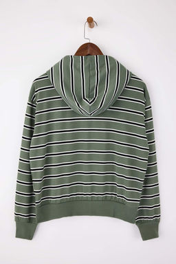 Yesil Cizgili Regular/Normal Kal?p Kapusonlu Fermuarl? Ince Orme Sweatshirt TWOSS26SW00003 - Trendyolmilla фото 2
