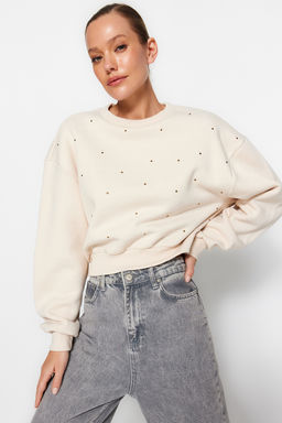Trendyolmilla Siyah Kal?n Ici Polarl? Tas Detayl? Regular/Normal Kal?p Orme Sweatshirt TWOAW24SW00118  фото 2