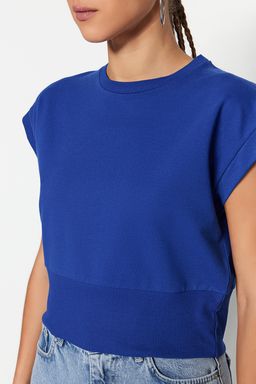 Trendyolmilla Ekru Fitted/Vucuda Oturan Bisiklet Yaka Dusuk Kol Ince Orme Bluz TWOSS22BZ0798  фото 3