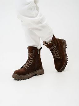 Ботинки 327.22511br.Коричневый замша/байка