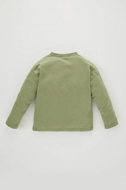 Футболка из чесаного хлопка с длинными рукавами и круглым вырезом для маленьких мальчиков - Defacto фото 4