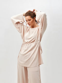 Костюм женский (туника, брюки) MINAKU: Casual Collection, размер 52, бежевый