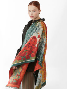 в составе ШЕРСТЬ и КАШЕМИР  Большой, мягкий, теплый двусторонний палантин с принтом. - Tantino фото 5