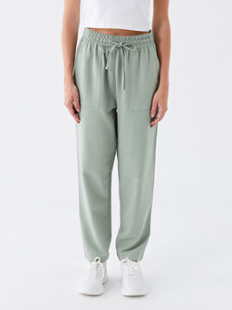 Beli Lastikli D?z Keten Kar???ml? Kad?n Pantolon