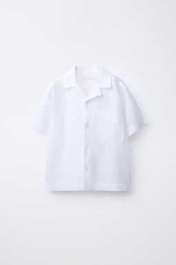 CAMISA BOWLING CON LINO Y ALGOD?N / Blanco