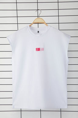 Trendyolmilla Man Beyaz Oversize/Genis Kesim %100 Pamuklu Bask?l? T-Shirt TMNSS25AL00003  фото 4