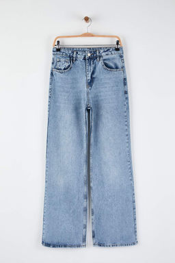 Koyu Mavi Yuksek Bel Wide Leg Palazzo Jeans TWOAW26JE00269 - Trendyolmilla фото 12