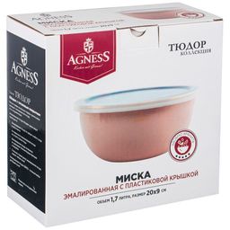 МИСКА AGNESS ЭМАЛИРОВАННАЯ С ПЛАСТИКОВОЙ КРЫШКОЙ, СЕРИЯ ТЮДОР, 20 Х 9 СМ / 1,7Л  фото 2