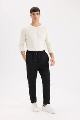 Siyah Esofman Alt? Twill Slim Fit Dar Kesim Beli Bagc?kl? Cepli Duz Paca