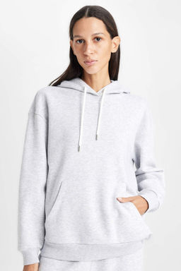 Relax Fit Kapusonlu Kanguru Cepli Kal?n Basic Duz Siyah Sweatshirt - Defacto фото 4