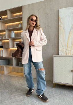 K13519 Пиджак OVER SIZE с поясом СВ_БЕЖЕВЫЙ