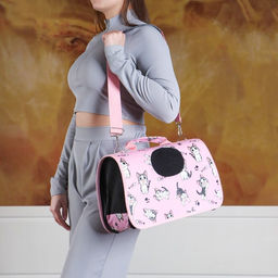 Сумка-переноска каркасная Играющие котики, размер S, 37,5 х 17 х 22 см, розовая - Пижон фото 2