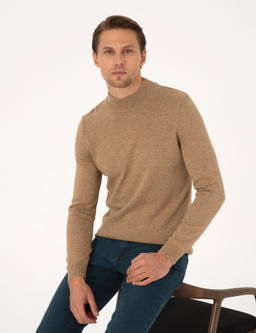 Camel Melanj Slim Fit Yar_m Bal_k__ Yaka Basic Triko Kazak - Pierre cardin фото 3