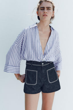 Z1975 HIGH-WAIST DENIM SHORTS WITH TOPSTITCHING - Zara фото 4