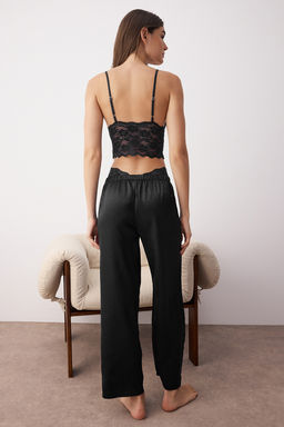 Lacivert 3lu Ceyiz Set Ust Dantel, Alt Saten Ask?l? Kulotlu Dokuma Pijama Tak?m? THMAW26PT00077 - Trendyolmilla фото 5