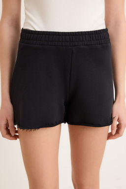 Siyah Duz Normal Bel Genis Paca K?sa 3 iplik penye Orme Sort & Bermuda TWOSS26SR00224