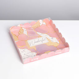 Цена за 5 шт. Коробка для печенья, кондитерская упаковка с пластиковой крышкой, Камень, 21?21?3 см