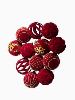 Ёлочные шары «Бархат. Время праздника», d=6 см, 12 шт., завитки снежинки, красный