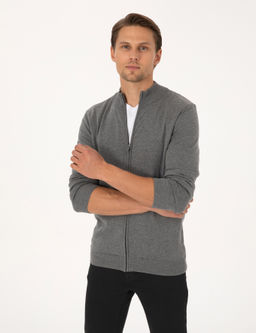 Gri Melanj Slim Fit Fermuarl_ Triko H_rka