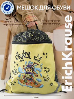 Цена за 1 шт. Мешок для обуви ErichKrause с карманом на молнии 500х410мм Funny Guys