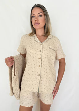 K12949 Костюм домашний: рубашка, шорты, брюки (муслин) БЕЖЕВЫЙ