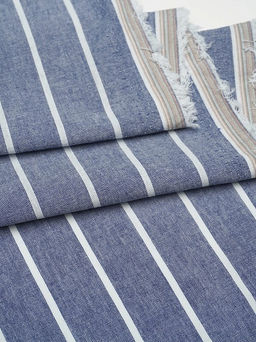 Вареный (стираный) хлопок "Белая полоска (3мм)на джинсово-синем меланже", ш.2.5м, хл-100%,110гр/м.кв