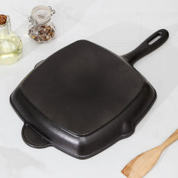 Сковорода-гриль «Гриль глубокий», 28×26×4.5 см, 2 слива, индукция, чугун, чёрная