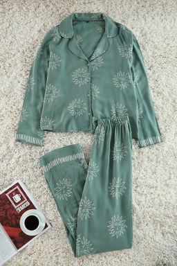 Yesil Gunes Desenli Viskon Dokuma Pijama Tak?m? THMAW25PT00034