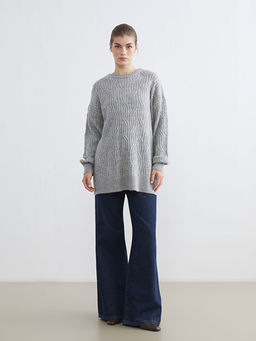 Bisiklet Yaka Kendinden Desenli Kad?n Triko Kazak