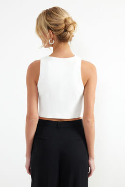 Trendyolmilla Ekru Fitted Gul Detayl? Crop Dokuma Yelek TWOSS24YE00026  фото 7