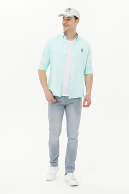 Мужская базовая рубашка зеленого цвета с длинным рукавом - U.s. polo assn фото 4