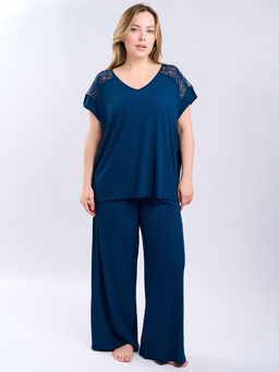 Пижама женская Indefini 5155TBC из вискозы и эластана синяя