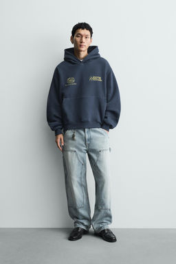 WASHED PRINTED SLOGAN HOODIE