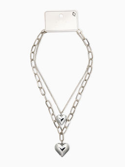 Кулон на цепочке крупное вытянутое звено 2 яруса "Сердечки", цвет серебро