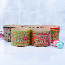 Цена за 20 шт. Форма бумажная для кулича «Хохлома», 134×100 мм, МИКС