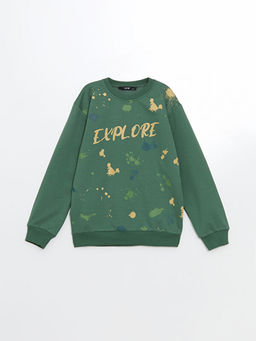 Bisiklet Yaka Bask?l? Erkek ?ocuk Sweatshirt
